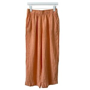 Tahari 100% Linen Orange Straight Leg Cropped Pull On Pant Size Small Coastal